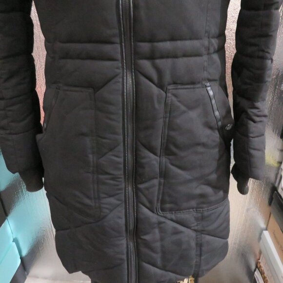 GUESS Fur Lined Hooded Down Long Winter Puffer Jacket Black Small Petite - Picture 5 of 10